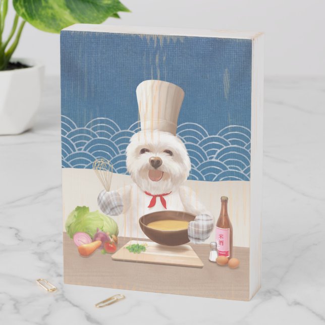 Little Chef Bichon: Asian Cooking Kitchen Art Wooden Box Sign (In Situ Vertical)