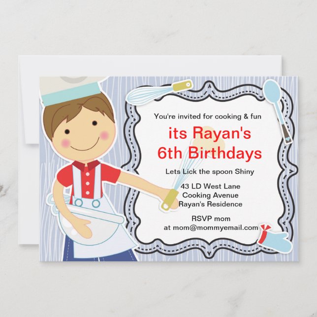 Little Chef Cooking and baking party for boys Invitation (Front)
