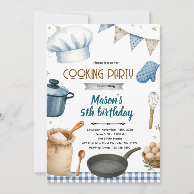 Little Chef cooking baking party invitation (Front)