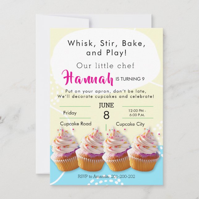 Little Chef Cupcake Baking Birthday Party Invitation (Front)