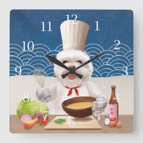 Little Chef Dog Square Wall Clock