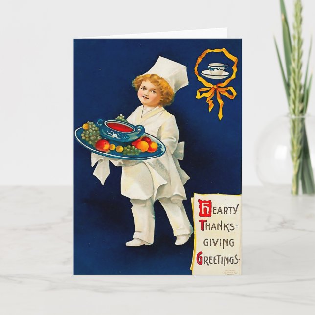 Little Chef with Thanksgiving Plate Holiday Card (Front)