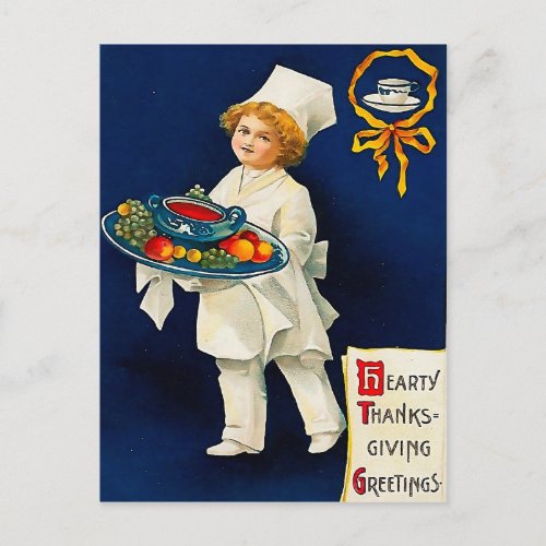 Little Chef with Thanksgiving Plate Holiday Postcard