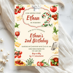 Little Cheff Is Two Italian Pasta Birthday Invitation