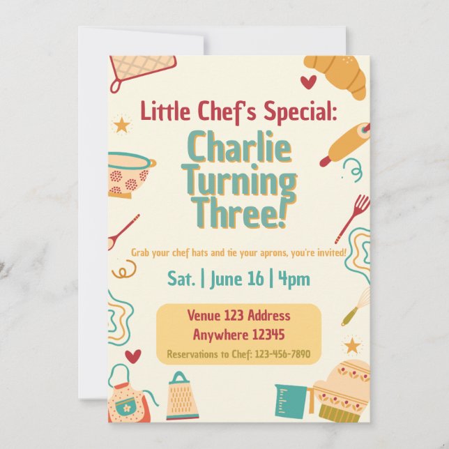 Little Chef's Special, Cooking Birthday Invitation (Front)