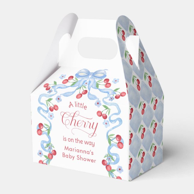 Little Cherry Blue Bow Baby boy shower Favor Boxes (Front Side)