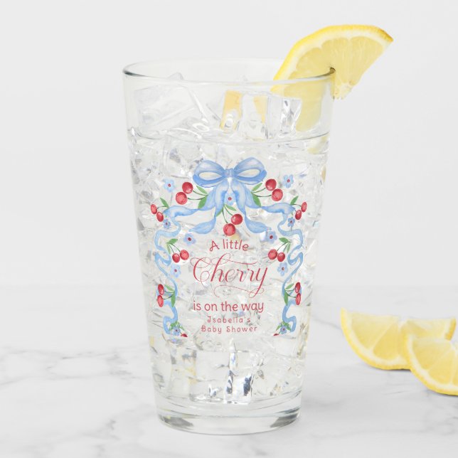 Little Cherry Blue Bow Baby Shower Glass (Back Ice)