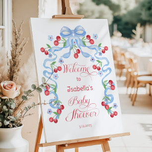 Little Cherry Blue Bow Baby shower Welcome Foam Board