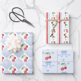 Little cherry Blue whimsical Baby Shower Wrapping Paper Sheets