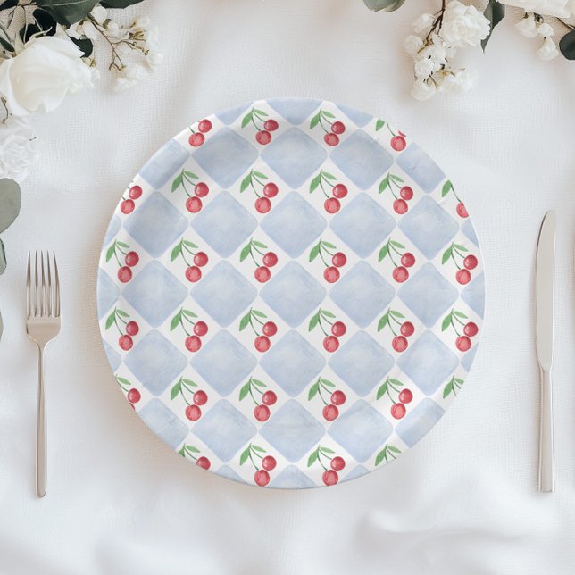 Little cherry on the way Blue Baby boy shower Paper Plates (Creator Uploaded)