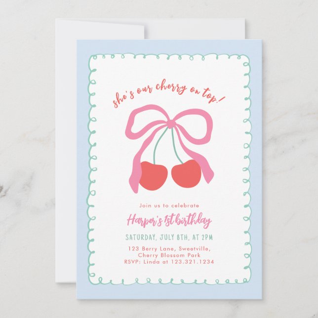Little Cherry on Top Birthday Invitation (Front)
