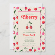 Little Cherry Retro Girl Baby Shower Invite: Ivory
