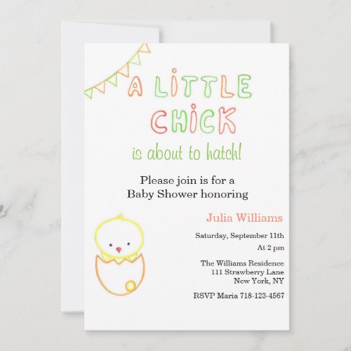 Little Chick About To Hatch Baby Shower Invitation