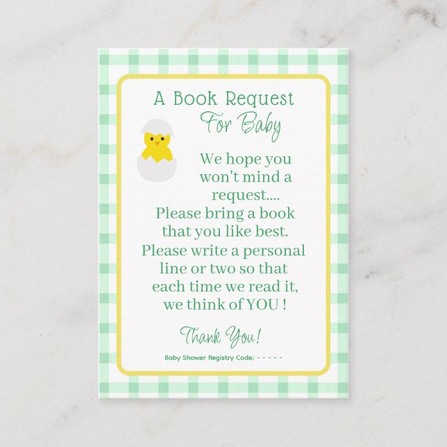 Little Chick Baby Book Request Neutral Baby Shower Enclosure Card (Front)