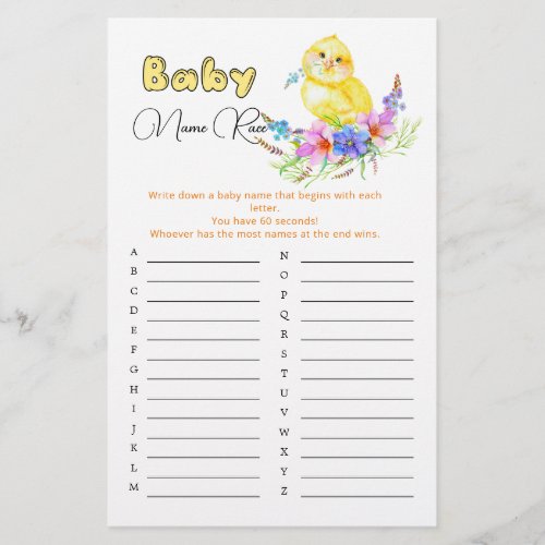 Little Chick Baby Shower Baby Name Race Game
