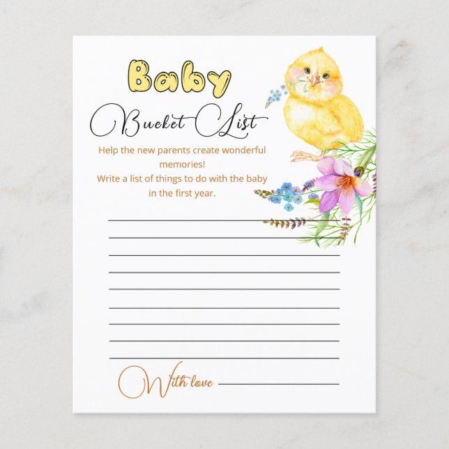 Little Chick Baby Shower Bucket List (Front)