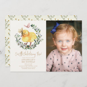 Little Chick & Butterfly Girl Birthday Photo Invitation