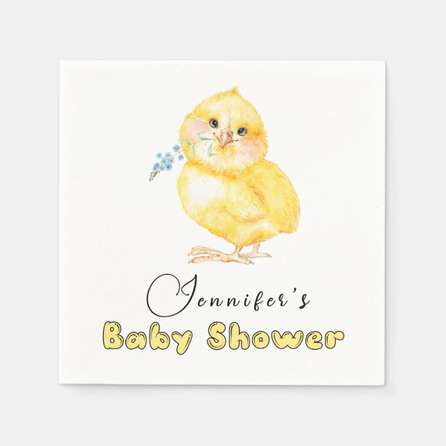 Little Chick Floral Baby Shower Napkins (Front)