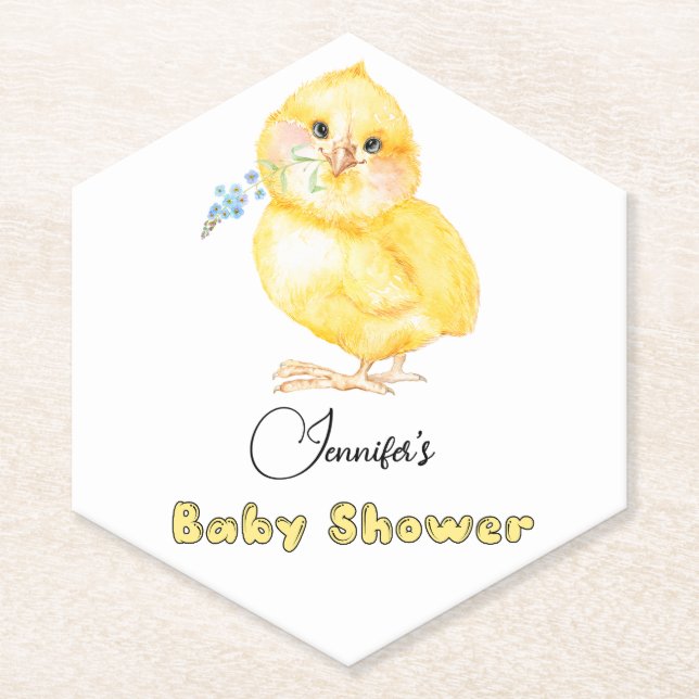 Little Chick Floral Baby Shower  Paper Coaster (Front)