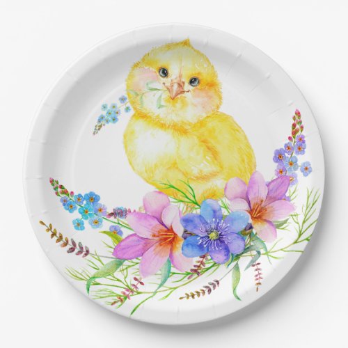 Little chick floral baby shower paper plates