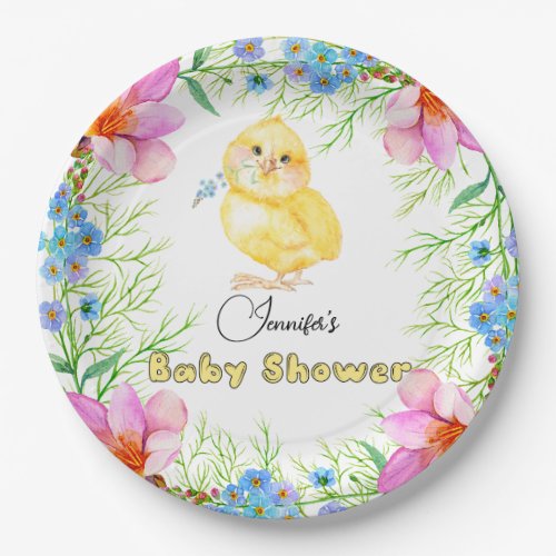 Little Chick Floral Baby Shower Paper Plates