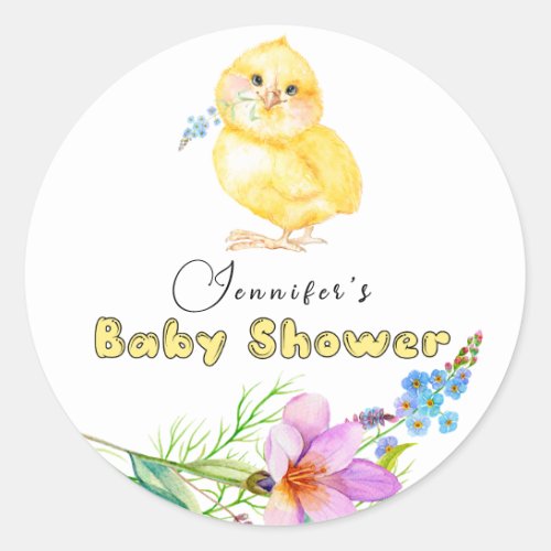 Little Chick Floral Baby Shower Square Sticker