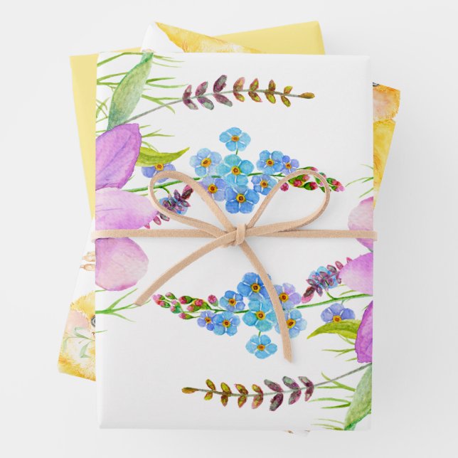 Little Chick Floral Baby Shower Wrapping Paper Sheets (In situ)