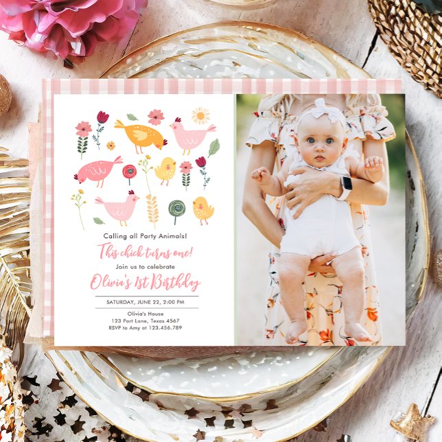 Little Chick Girl Farm Easter Chicken Birthday Invitation (Creator Uploaded)