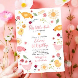 Little Chick Girl Farm Easter Chicken Birthday Invitation