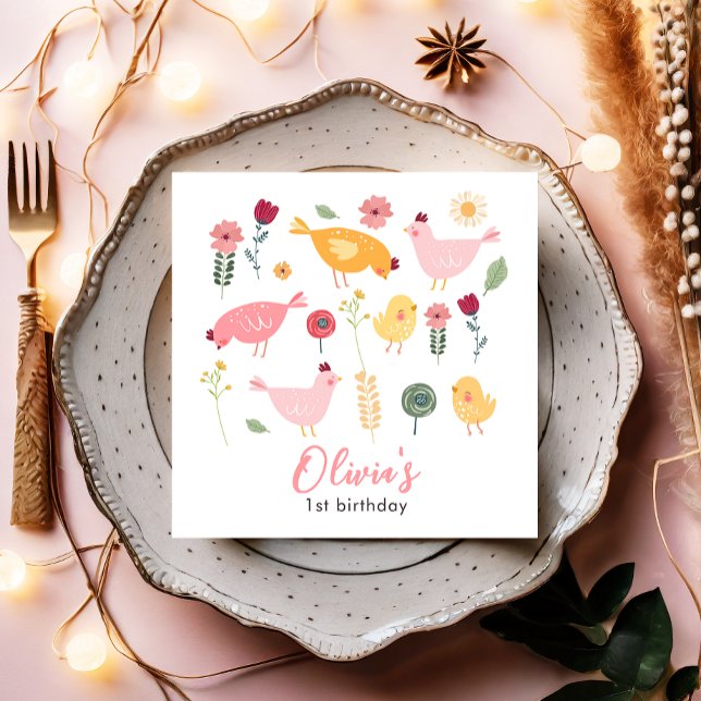 Little Chick Girl Farm Easter Chicken Birthday Napkins (Creator Uploaded)