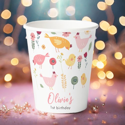 Little Chick Girl Farm Easter Chicken Birthday Paper Cups