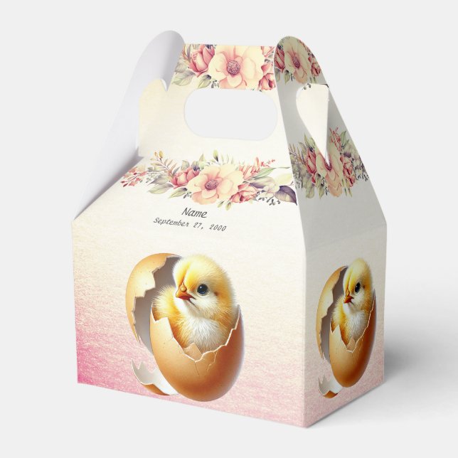 Little Chick Hatching Floral Favor Box (Front Side)