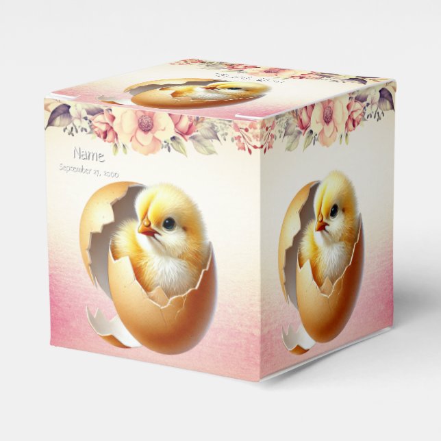 Little Chick Hatching Floral Favor Box (Front Side)
