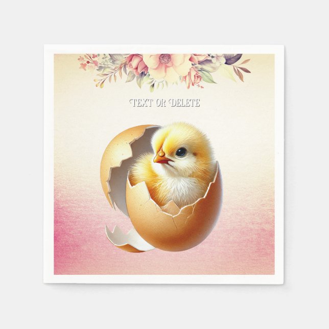 Little Chick Hatching Floral Napkins (Front)