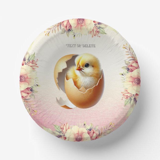 Little Chick Hatching Floral Paper Bowl (Front)
