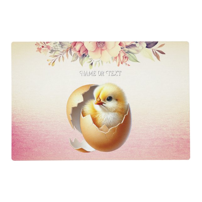 Little Chick Hatching Floral Placemat (Front)