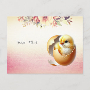 Little Chick Hatching Floral Postcard