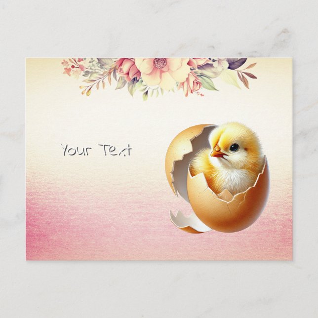 Little Chick Hatching Floral Postcard (Front)