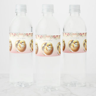 Little Chick Hatching Floral Water Bottle Label