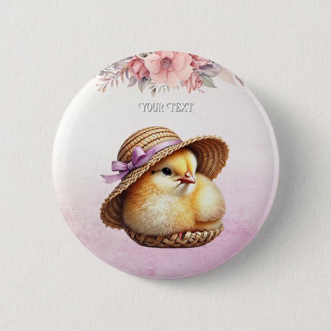 Little Chick Pink Ribbon Button (Front)