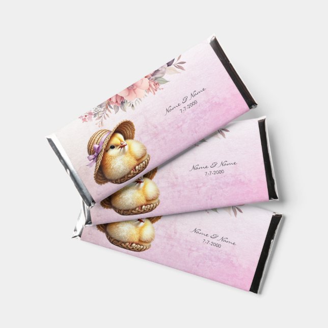 Little Chick Pink Ribbon Hershey Bar Favor (Front)