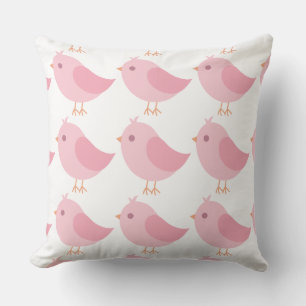 Little Chickie Pink Bird Pattern Pastel Cute Throw Pillow