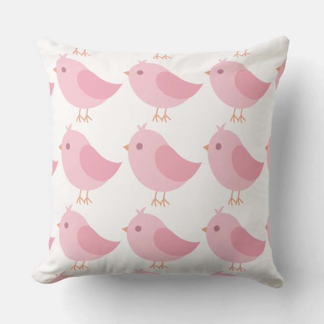 Little Chickie Pink Bird Pattern Pastel Cute Throw Pillow (Front)