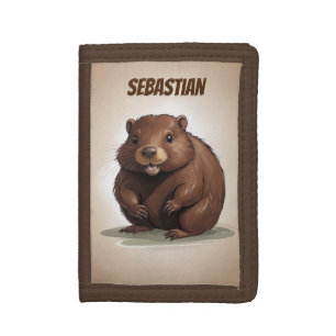 Little Chocolate Brown Beaver Personalized Kids Trifold Wallet