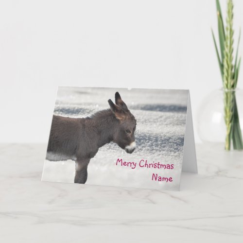 Little Chocolate Donkey Snowy Christmas Card