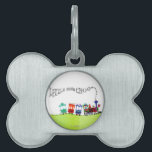 Little Choo Choo Pet Name Tag<br><div class="desc">Artist: Audrey Walters | Stylized train drives over rolling green hills,  smoke spells 'Little Choo Choo'</div>