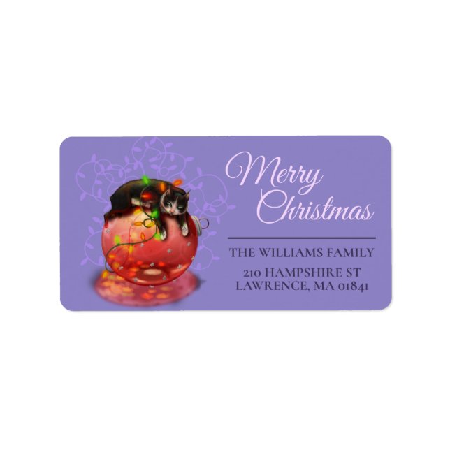 Little Christmas Cat Lights Garland Winter Magic Label (Front)