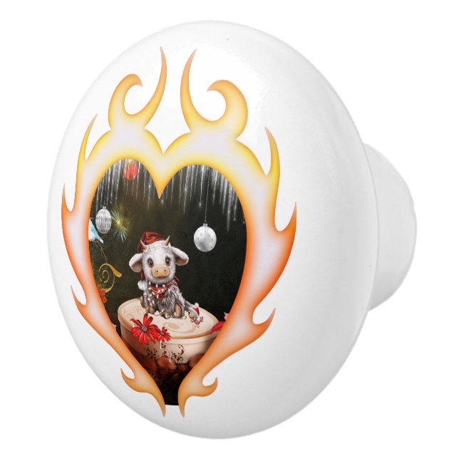 Little christmas cow ceramic knob (Right)