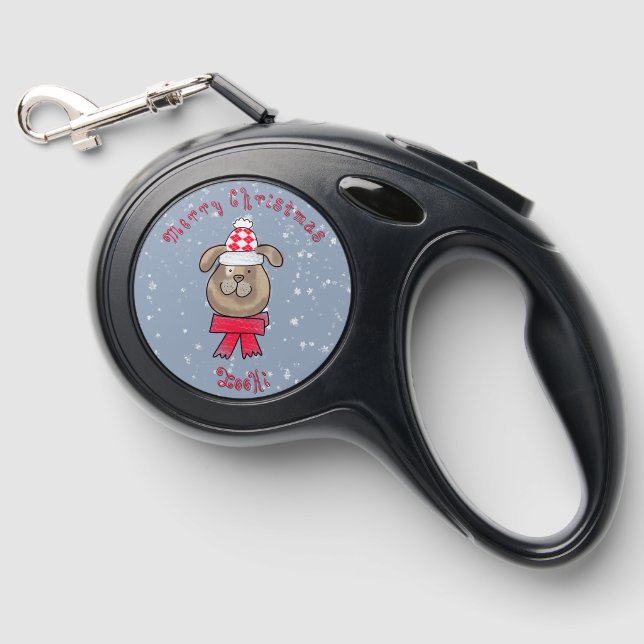Little Christmas dog wearing knitted cap and scarf Retractable Pet Leash (Front)