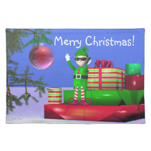 Little Christmas Elf on Gifts Cloth Placemat